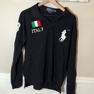 Long sleeve polo mens size L Italy flag- big pony logo